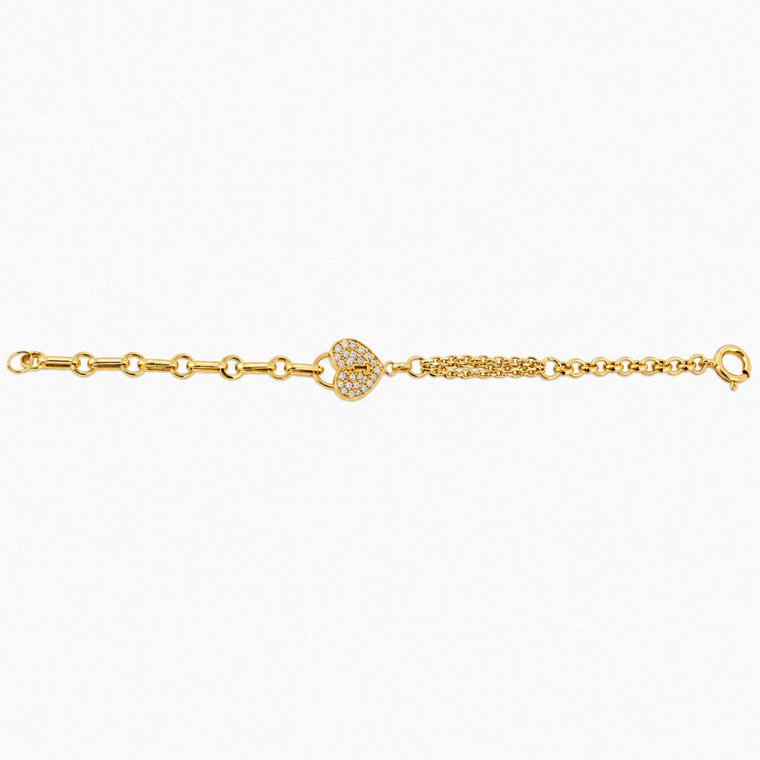 Women's Bracelet 10K Yellow Gold CZ Heart Chain Bracelet Pochy Jewelry in Miami