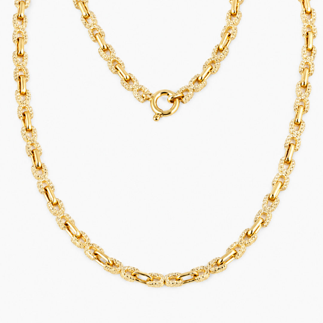 Women's Necklace 10K Yellow Gold Textured Link Necklace Pochy Jewelry in Miami