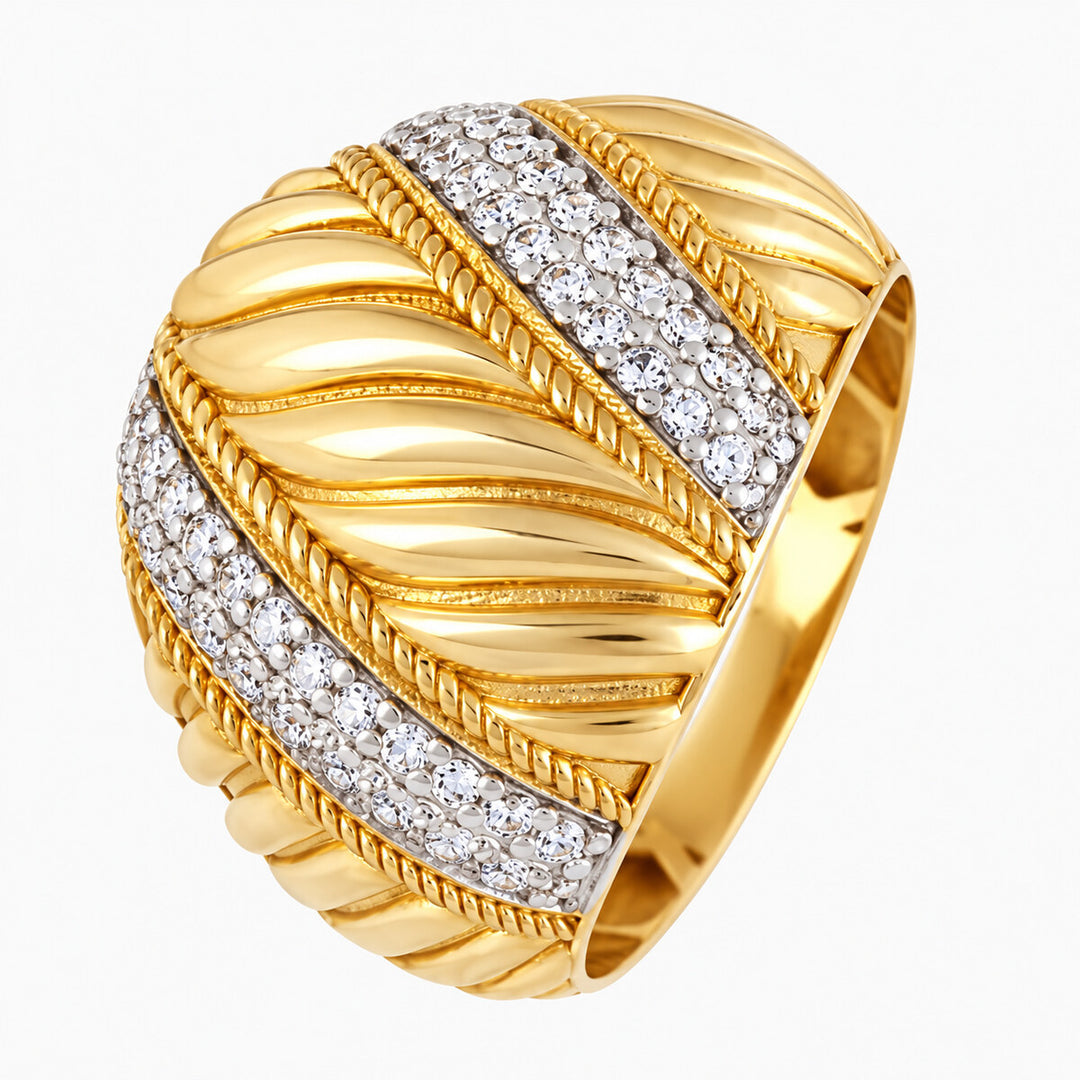 Women's Ring 10K Yellow Gold Sculpted Wave CZ Ring Pochy Jewelry in Miami