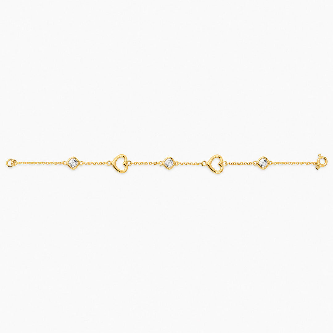 Women's Bracelet 10K Yellow Gold Double Heart CZ Station Bracelet Pochy Jewelry in Miami