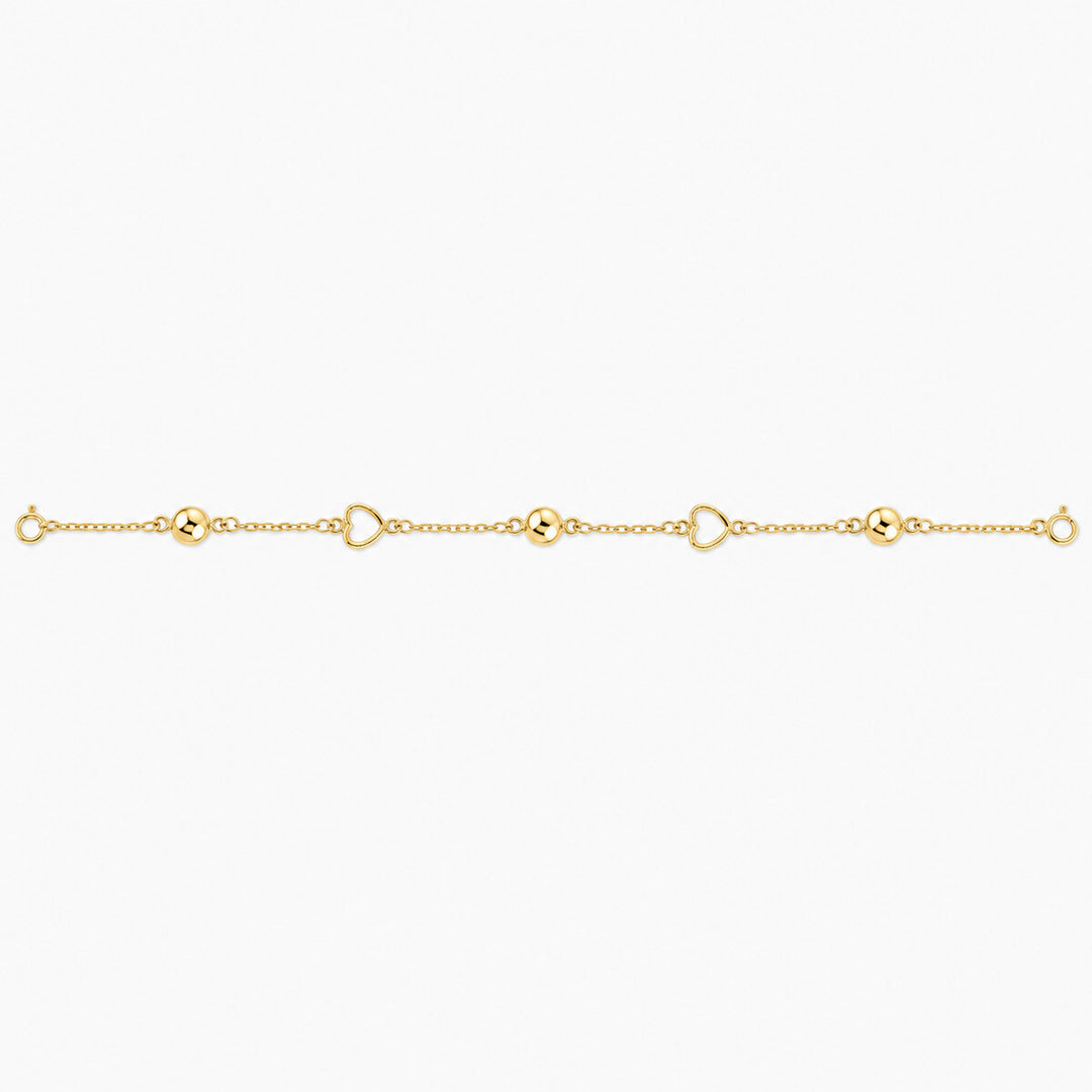 Women's Bracelet 10K Yellow Gold Open Heart and Bead Station Bracelet Pochy Jewelry in Miami