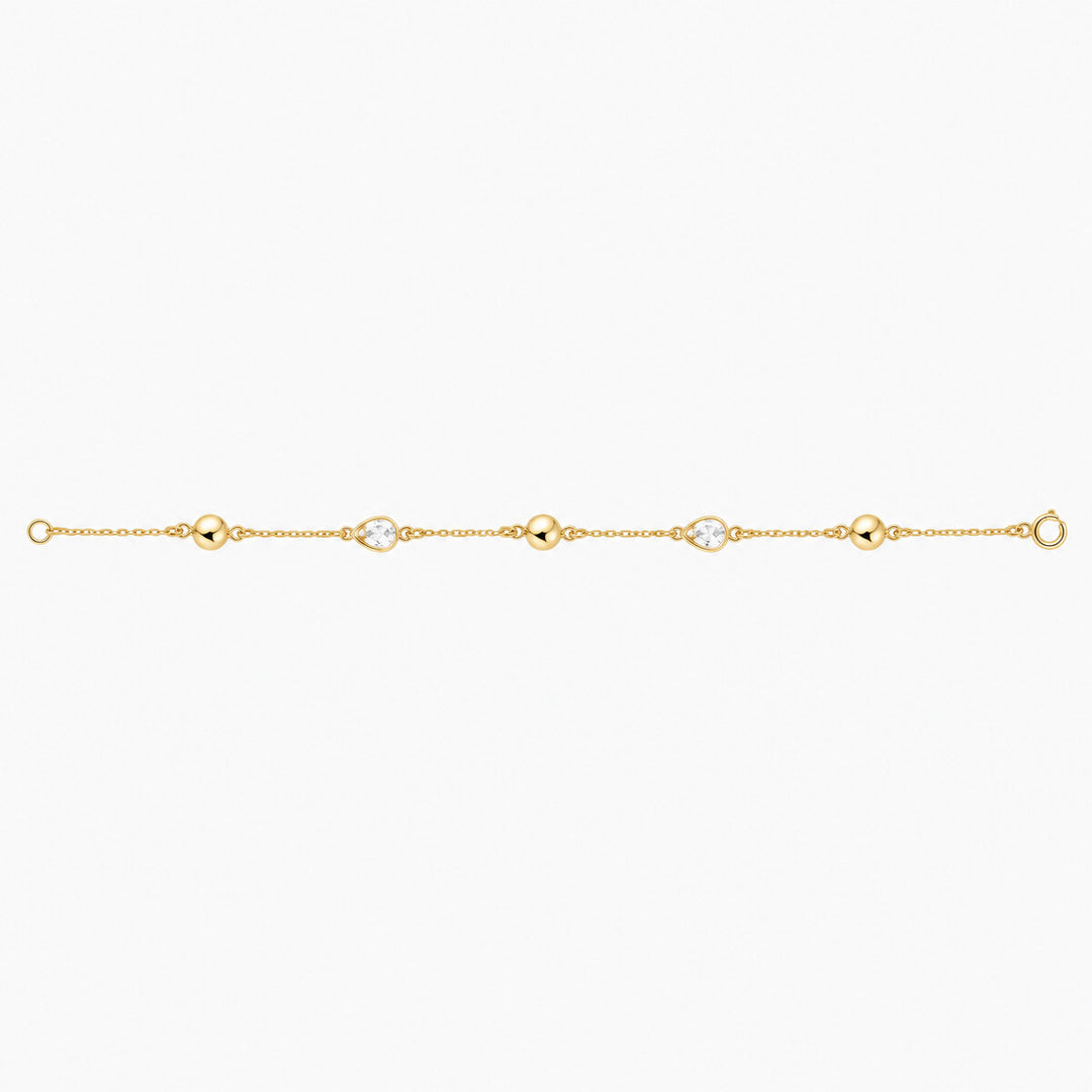 Women's Bracelet 10K Yellow Gold Bead and CZ Station Bracelet Pochy Jewelry in Miami