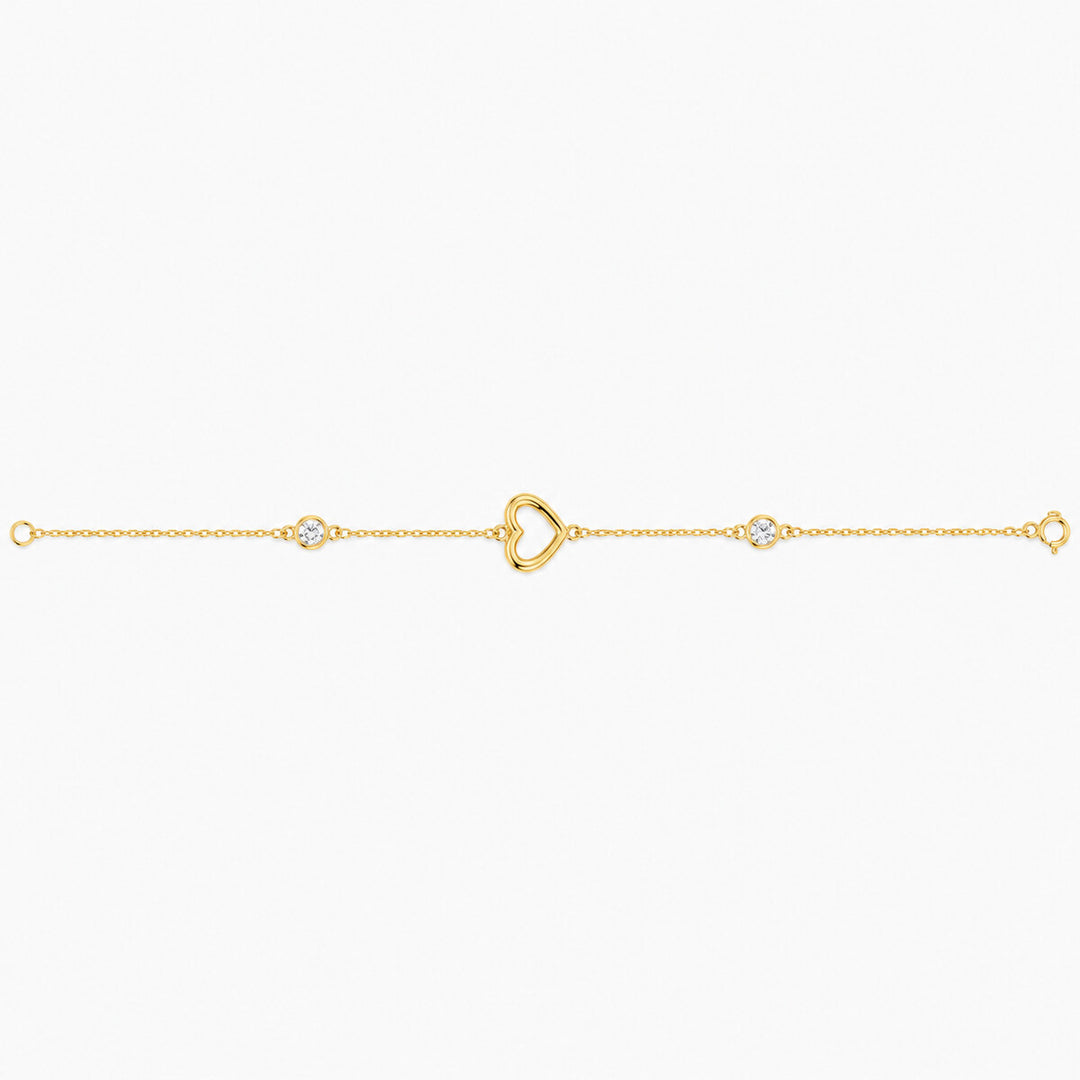 Women's Bracelet 10K Yellow Gold Open Heart CZ Station Bracelet Pochy Jewelry in Miami