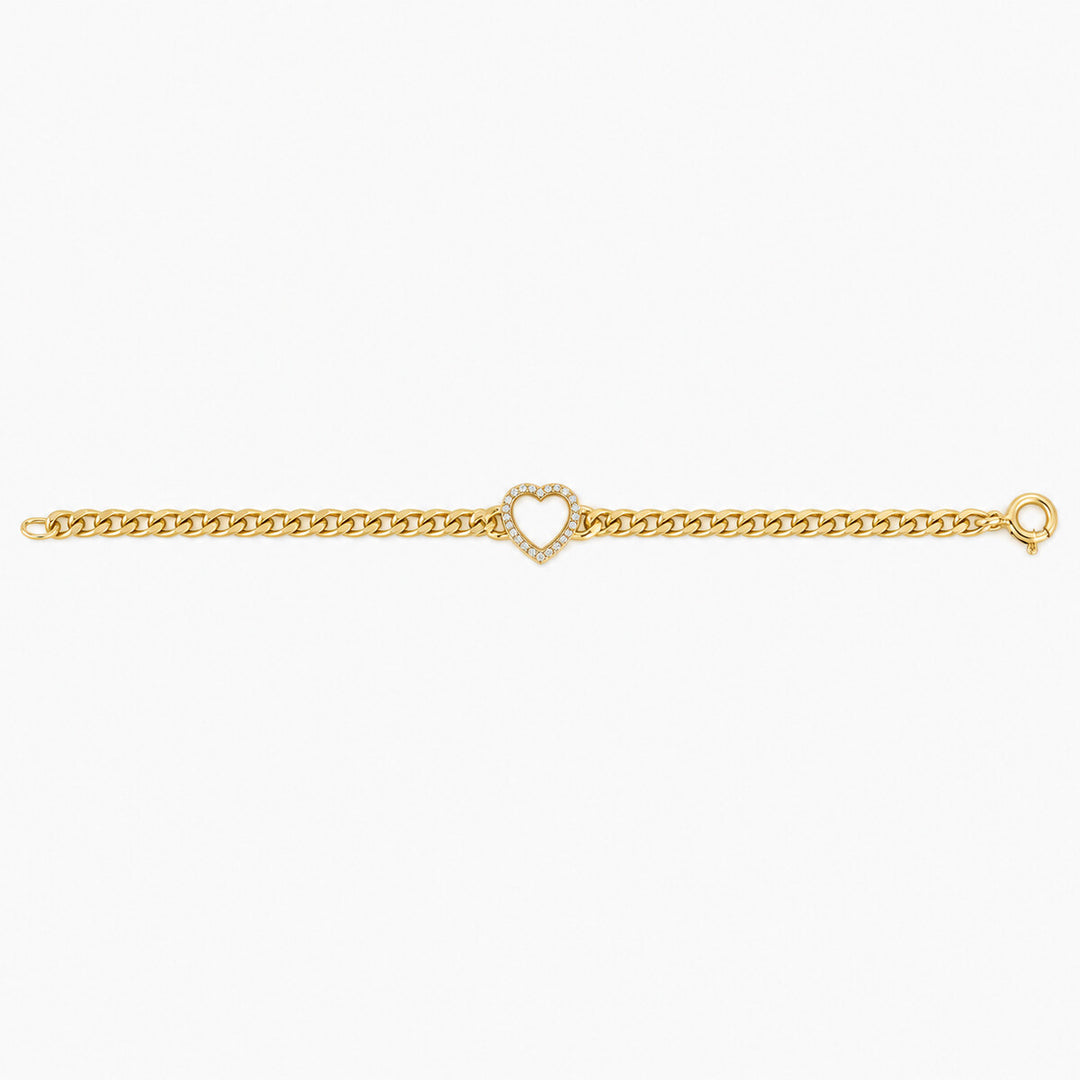 Women's Bracelet 10K Yellow Gold White Heart CZ Link Bracelet Pochy Jewelry in Miami