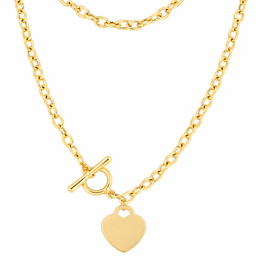 Women's Bracelet 10K Yellow Gold Heart Charm Link Bracelet Pochy Jewelry in Miami