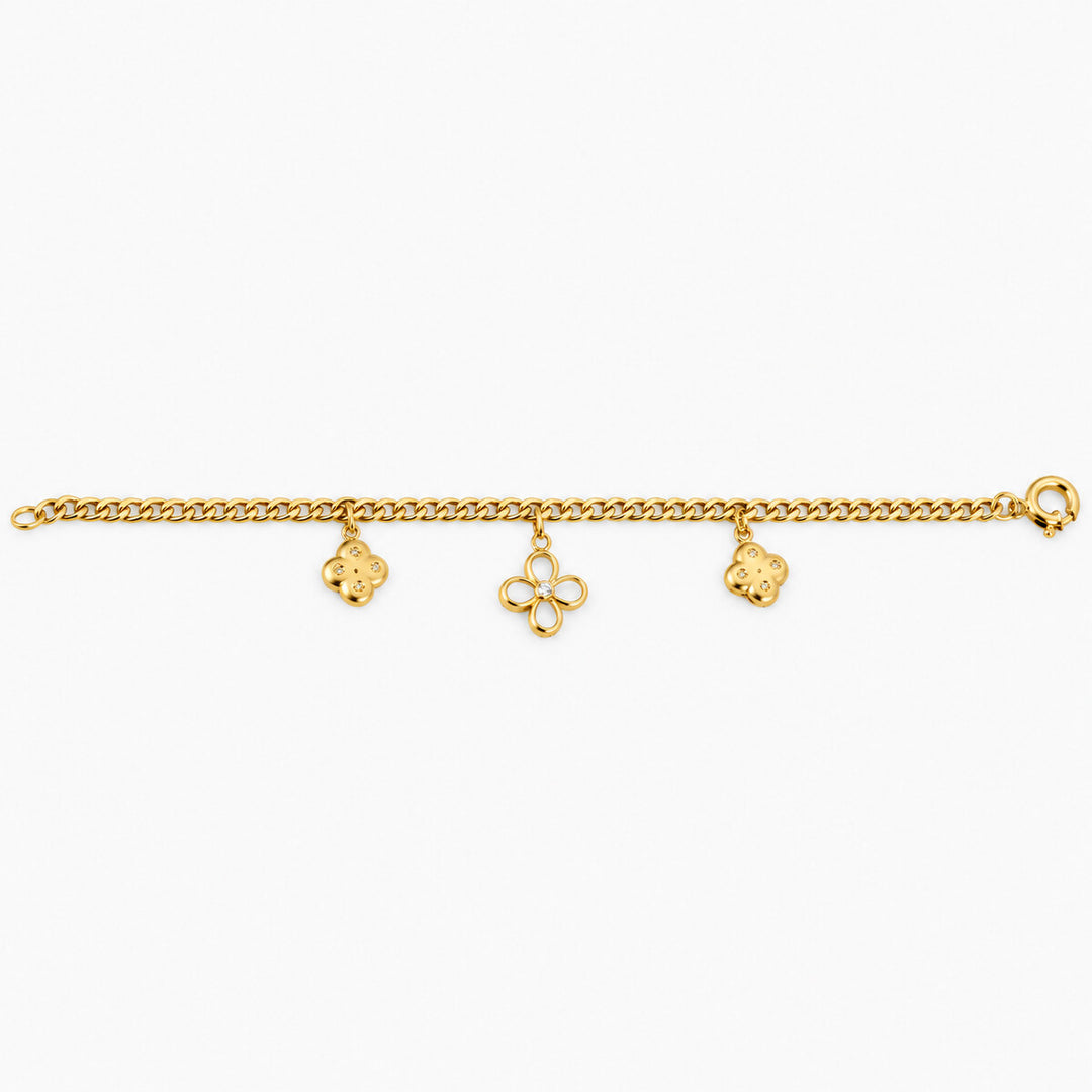 Women's Bracelet 10K Yellow Gold Clover Charm Curb Bracelet Pochy Jewelry in Miami