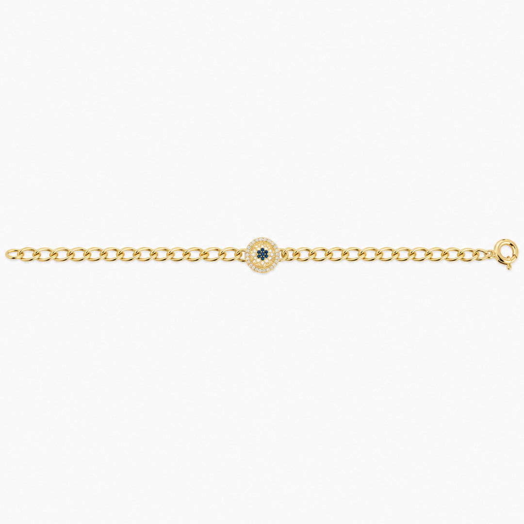 Women's Bracelet 10K Yellow Gold Round Medallion Curb Bracelet Pochy Jewelry in Miami