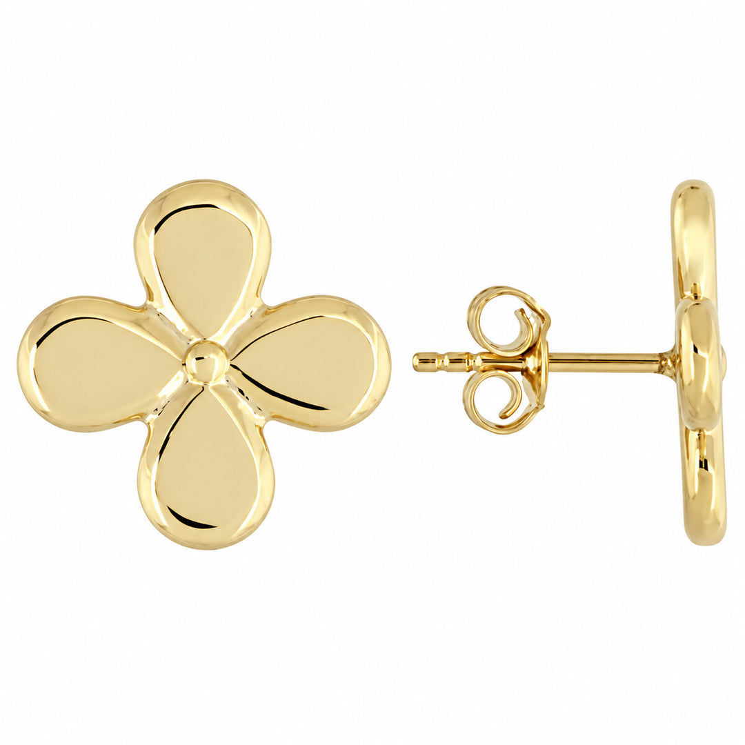Earrings 10K Yellow Gold Four-Petal Flower Stud Earrings Pochy Jewelry in Miami
