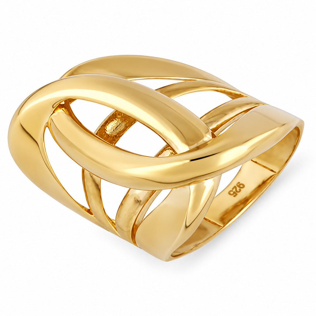 Women's Ring 10K Yellow Gold Sculptural Crossover Openwork Ring Pochy Jewelry in Miami