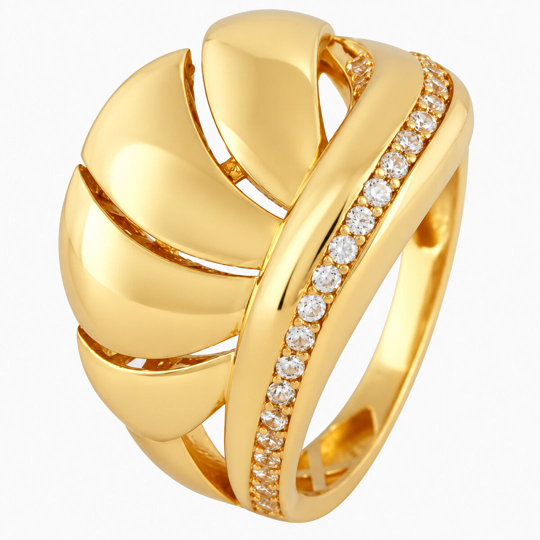 Women's Ring 10K Yellow Gold Folded Ribbon CZ Ring Pochy Jewelry in Miami