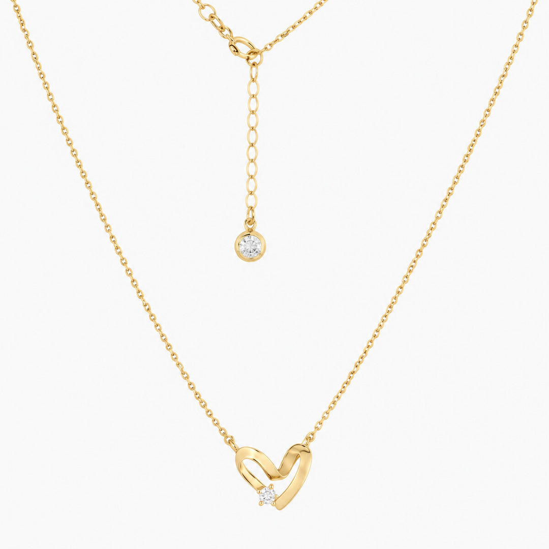 Women's Necklace 10K Yellow Gold Sculpted Heart CZ Pendant Necklace Pochy Jewelry in Miami