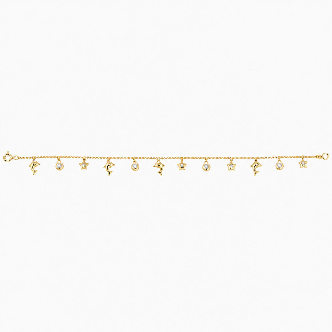 Women's Necklace 10K Yellow Gold Dolphin and Star CZ Charm Necklace Pochy Jewelry in Miami