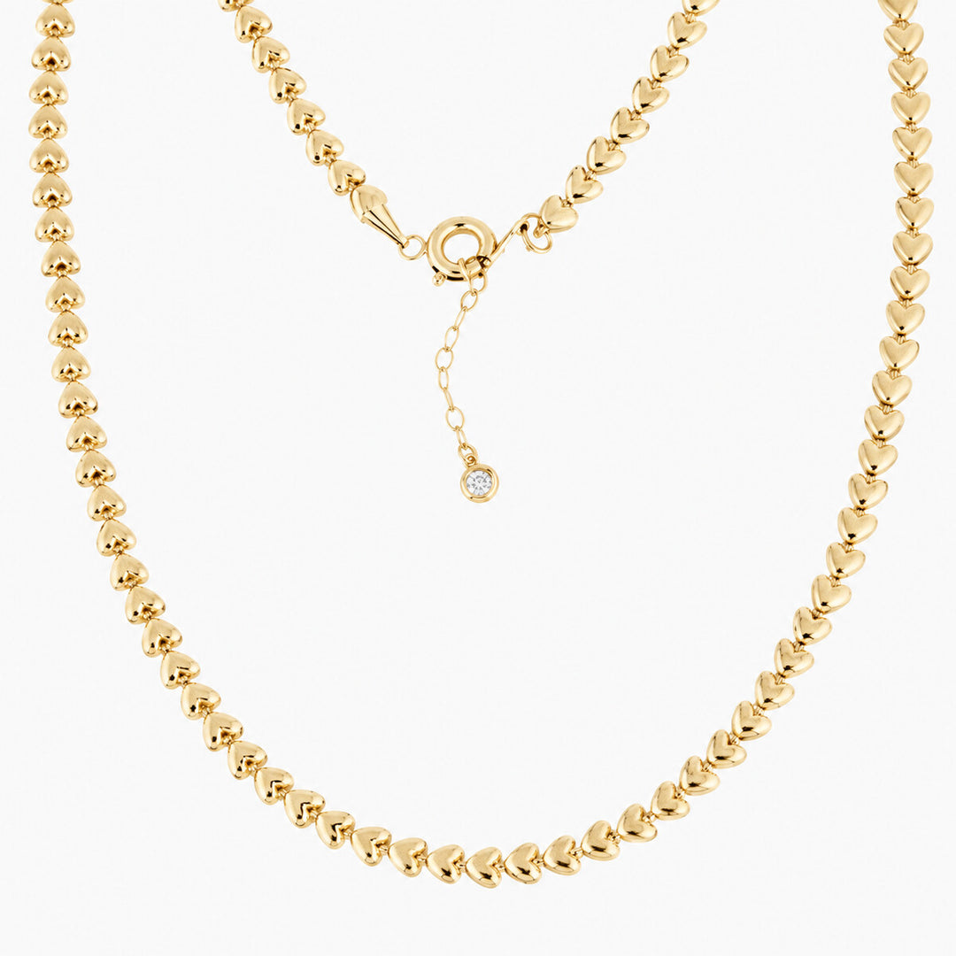 Women's Necklace 10K Yellow Gold Heart Link Necklace Pochy Jewelry in Miami