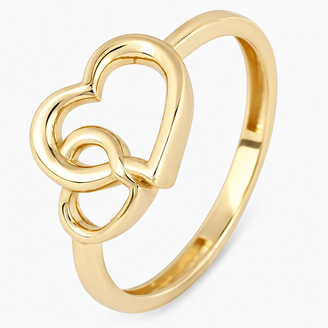 Women's Ring 10K Yellow Gold Double Open Heart Ring Pochy Jewelry in Miami