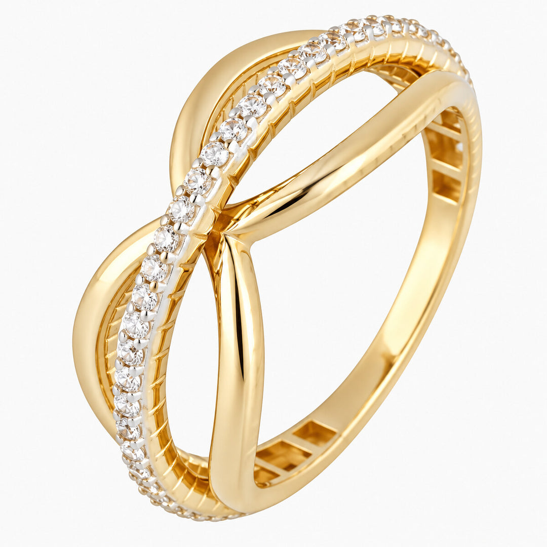 Women's Ring 10K Yellow Gold Crossing Infinity CZ Ring Pochy Jewelry in Miami