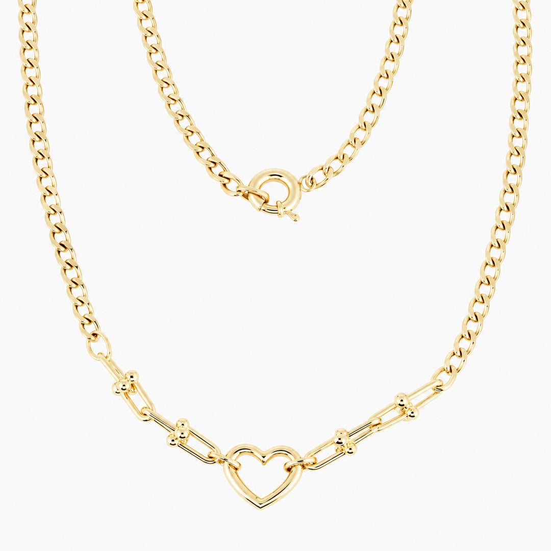 Women's Necklace 10K Yellow Gold Open Heart Paperclip Necklace Pochy Jewelry in Miami