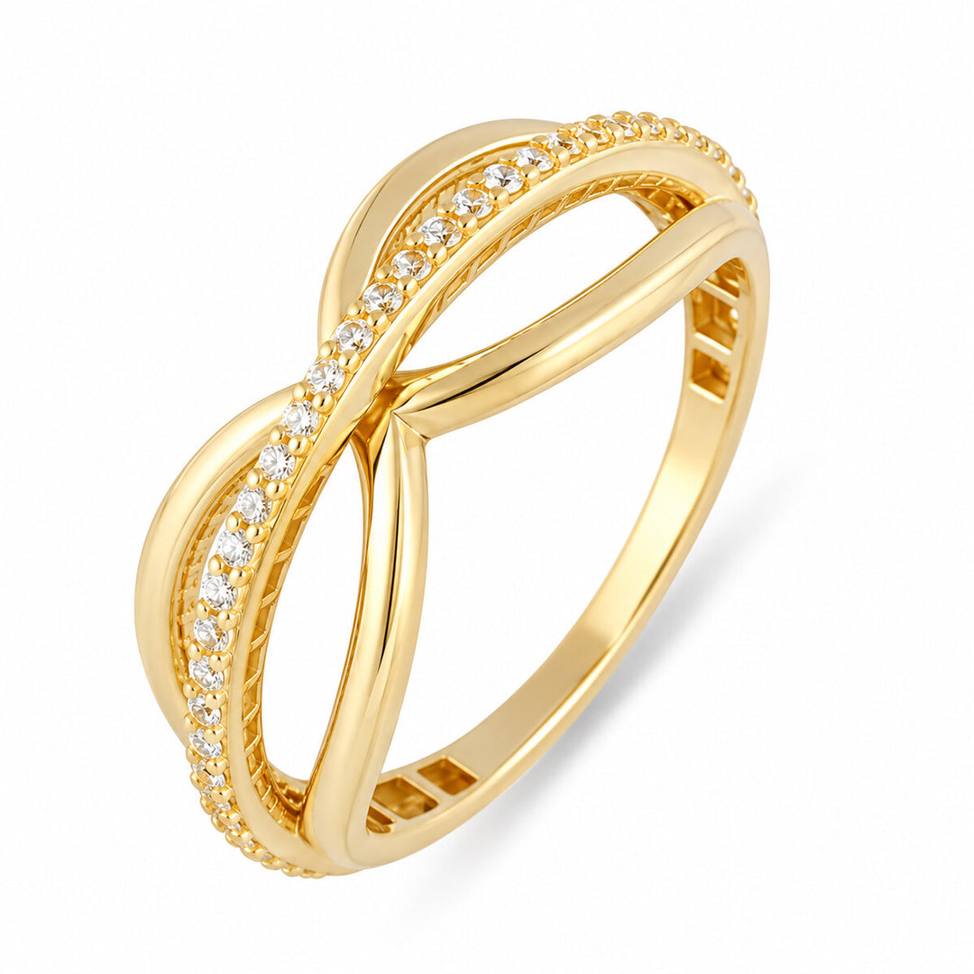 Women's Ring 10K Yellow Gold Twisted Infinity CZ Ring Pochy Jewelry in Miami