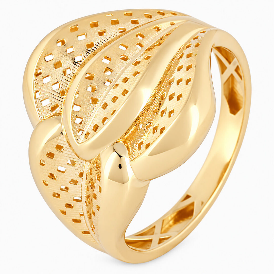 Women's Ring 10K Yellow Gold Openwork Leaf Ring Pochy Jewelry in Miami