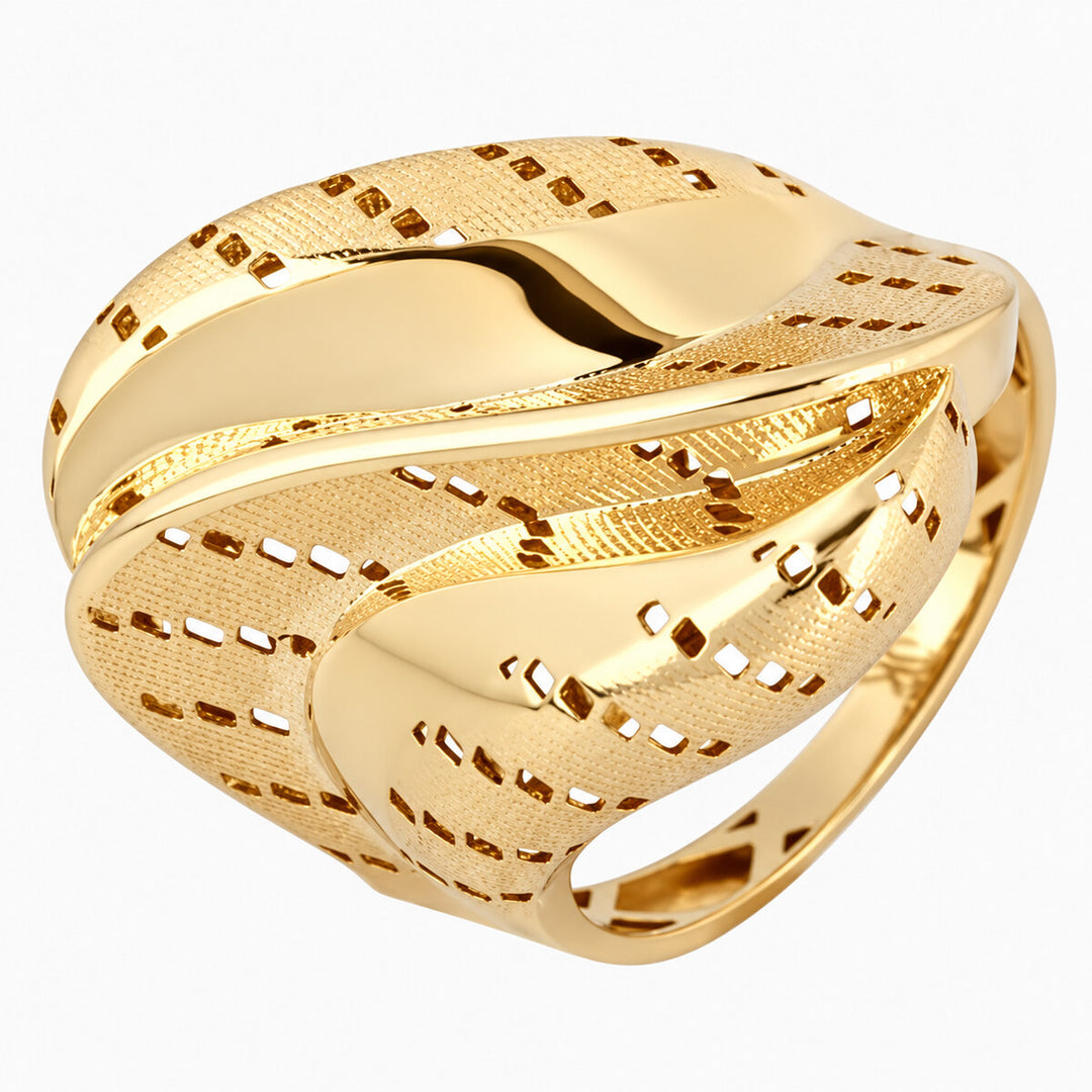 Women's Ring 10K Yellow Gold Textured Wave Openwork Ring Pochy Jewelry in Miami