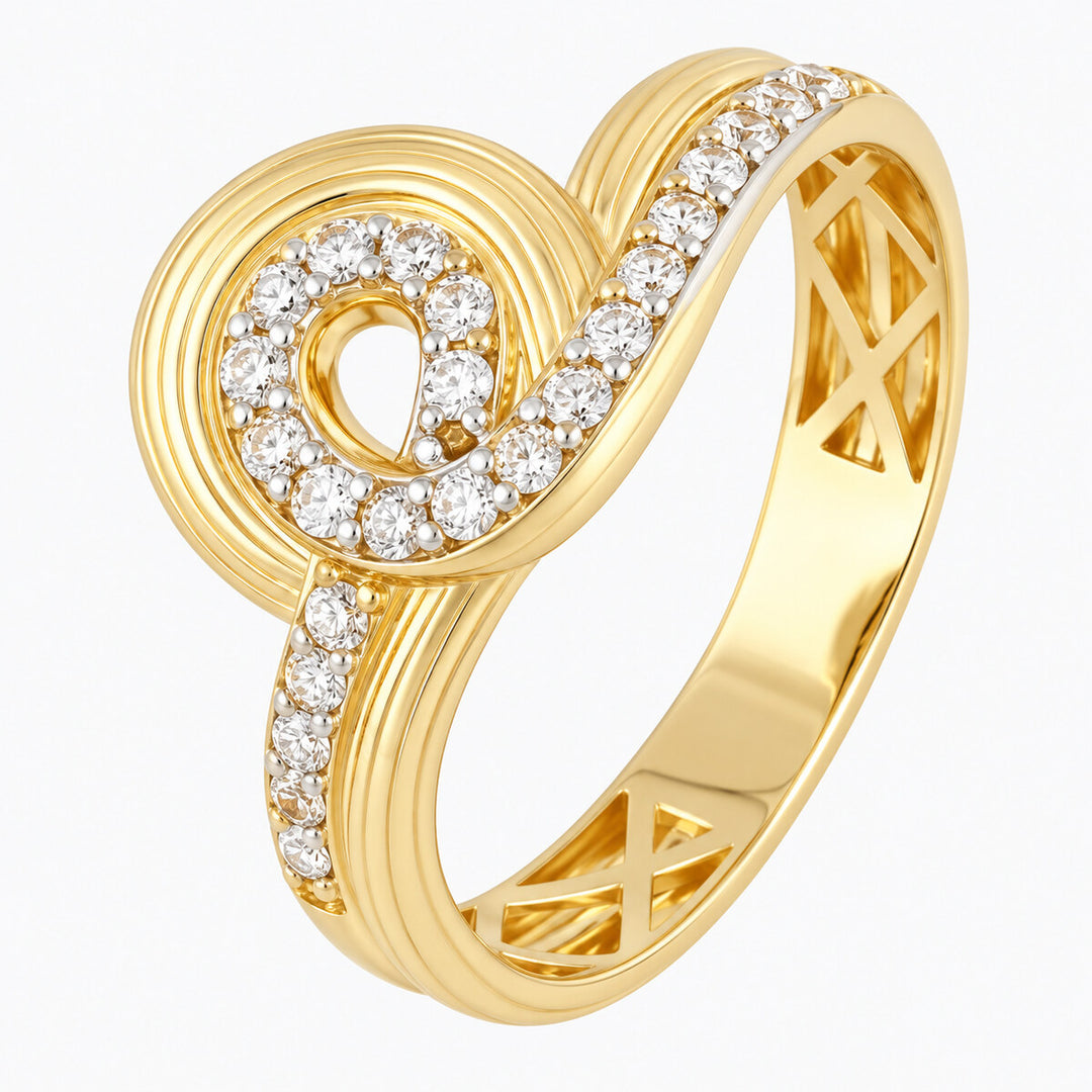 Women's Ring 10K Yellow Gold Double Swirl CZ Ring Pochy Jewelry in Miami