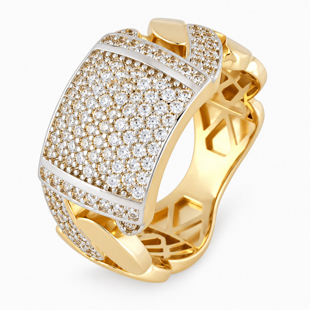Mens Fashion Ring 10K Yellow Gold Men's Rectangular CZ Signet Ring Pochy Jewelry in Miami