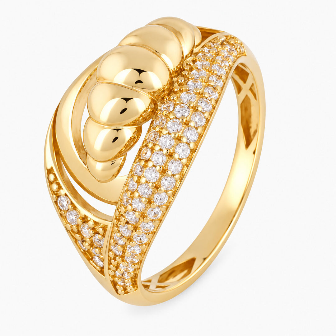 Women's Ring 10K Yellow Gold Spiral Wave CZ Ring Pochy Jewelry in Miami
