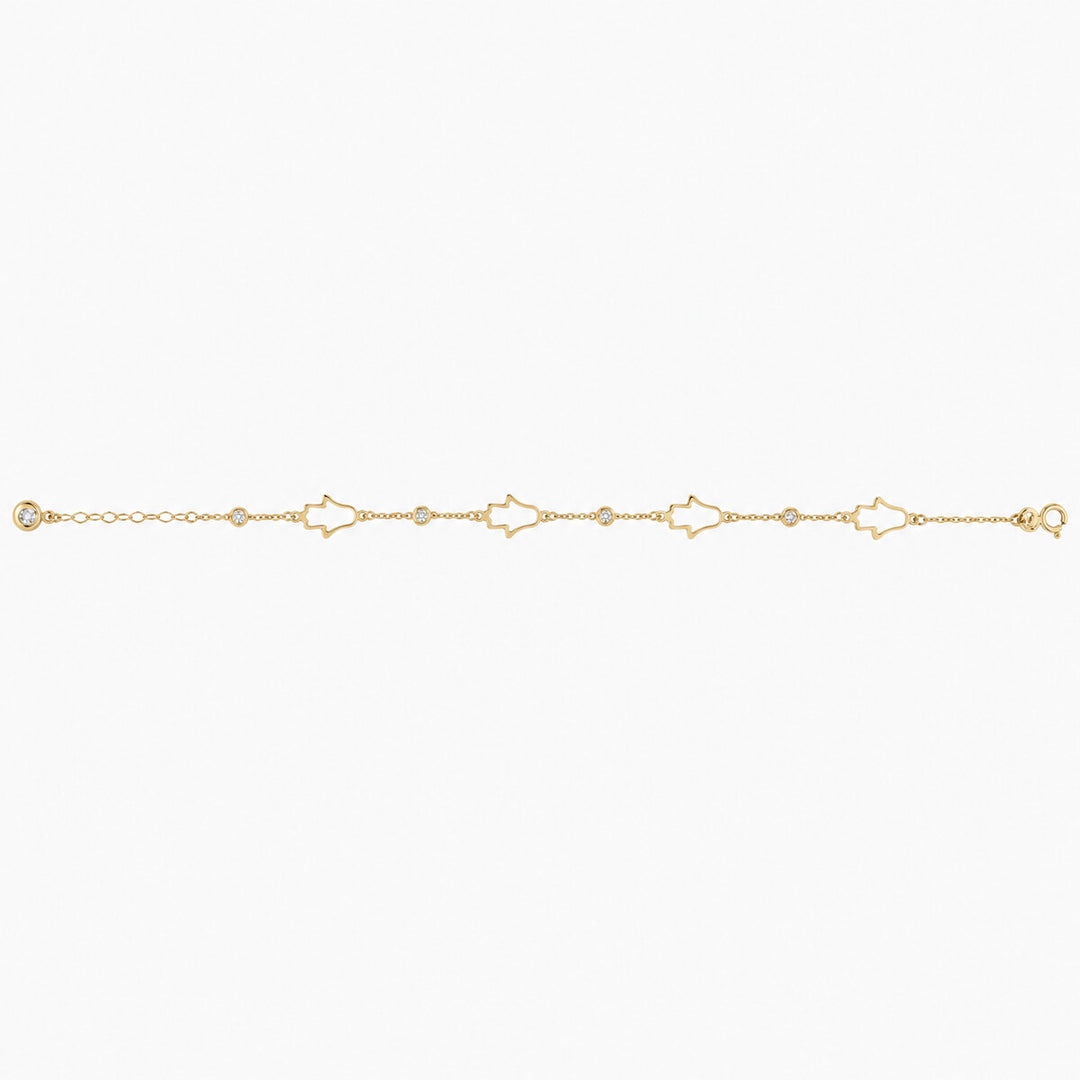 Women's Bracelet 10K Yellow Gold Hamsa Hand Station Bracelet Pochy Jewelry in Miami