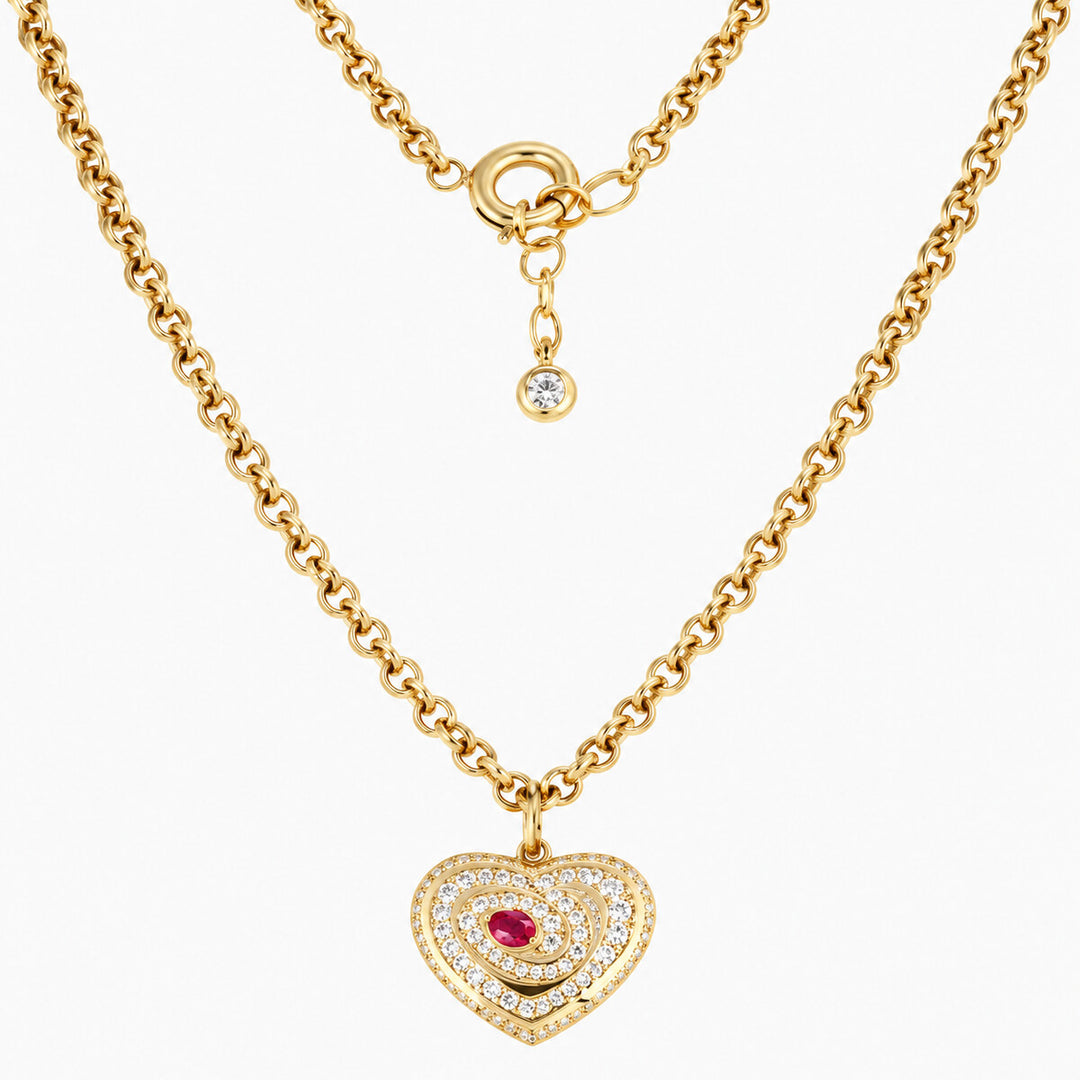 Women's Necklace 10K Yellow Gold Red Heart Medallion Necklace Pochy Jewelry in Miami