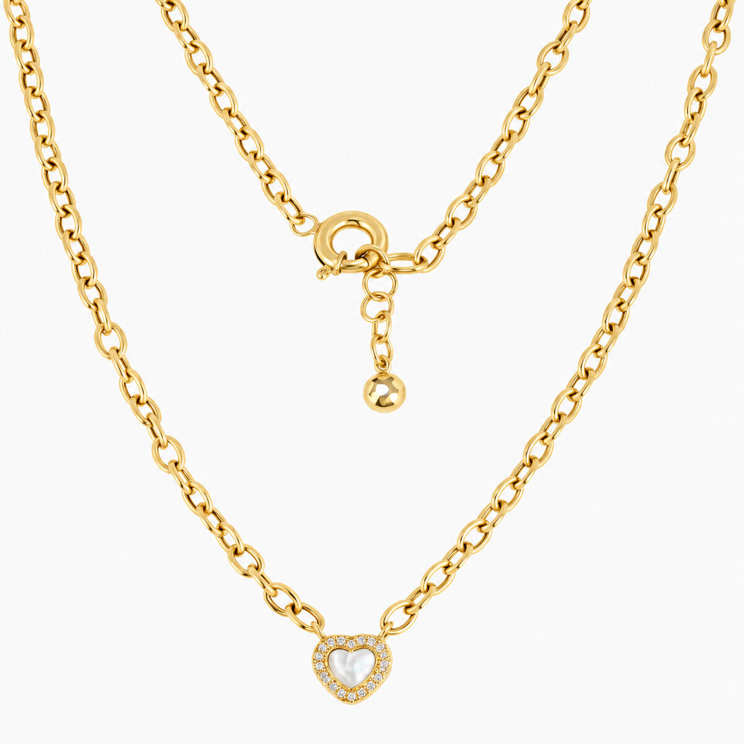 Women's Necklace 10K Yellow Gold Petite White Heart CZ Necklace Pochy Jewelry in Miami