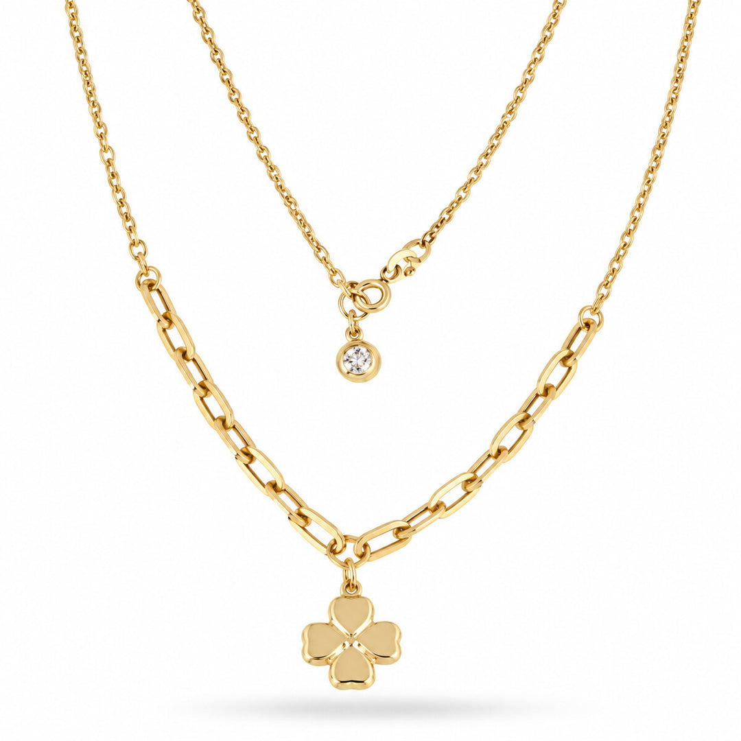 Women's Necklace 10K Yellow Gold Petite Four-Petal Flower Necklace Pochy Jewelry in Miami