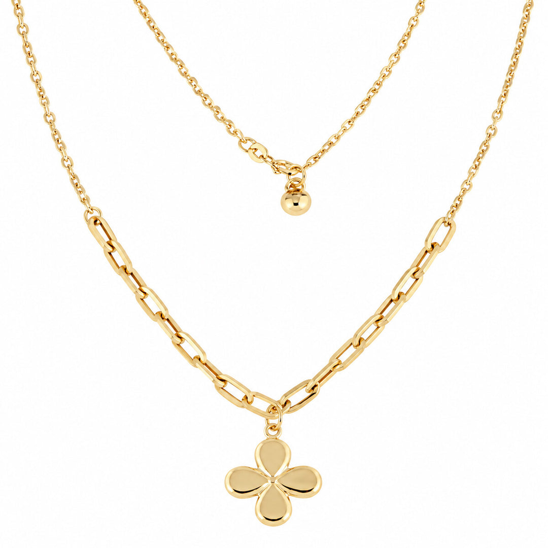 Women's Necklace 10K Yellow Gold Four-Petal Flower Pendant Necklace Pochy Jewelry in Miami