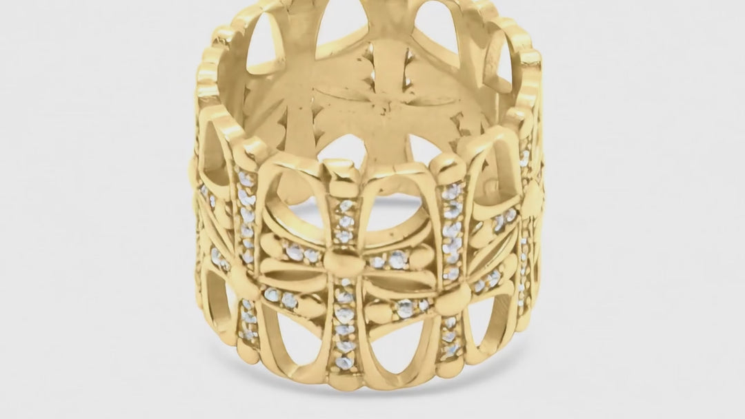 Anillo gótico de flor de oro de 10 quilates (con piedras)