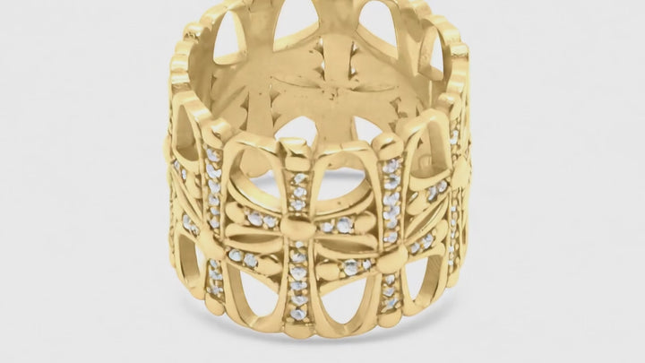Anillo gótico de flor de oro de 10 quilates (con piedras)