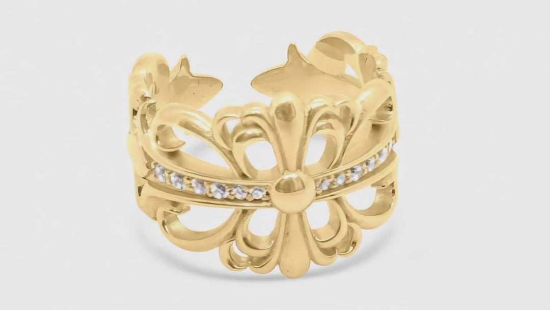 Anillo gótico de flor de oro de 10 quilates (con piedras)